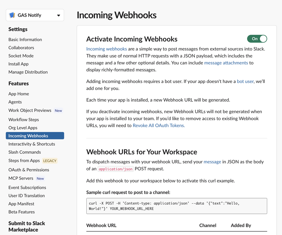 Incoming Webhooks On